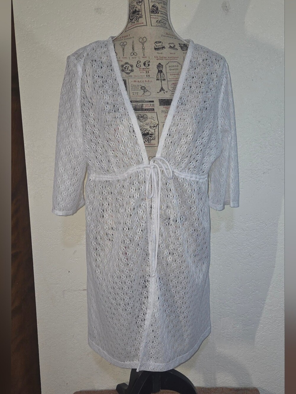 Catalina White Crochet Tie-front Sinch Tunic Swimsuit Cover-up Women's Large